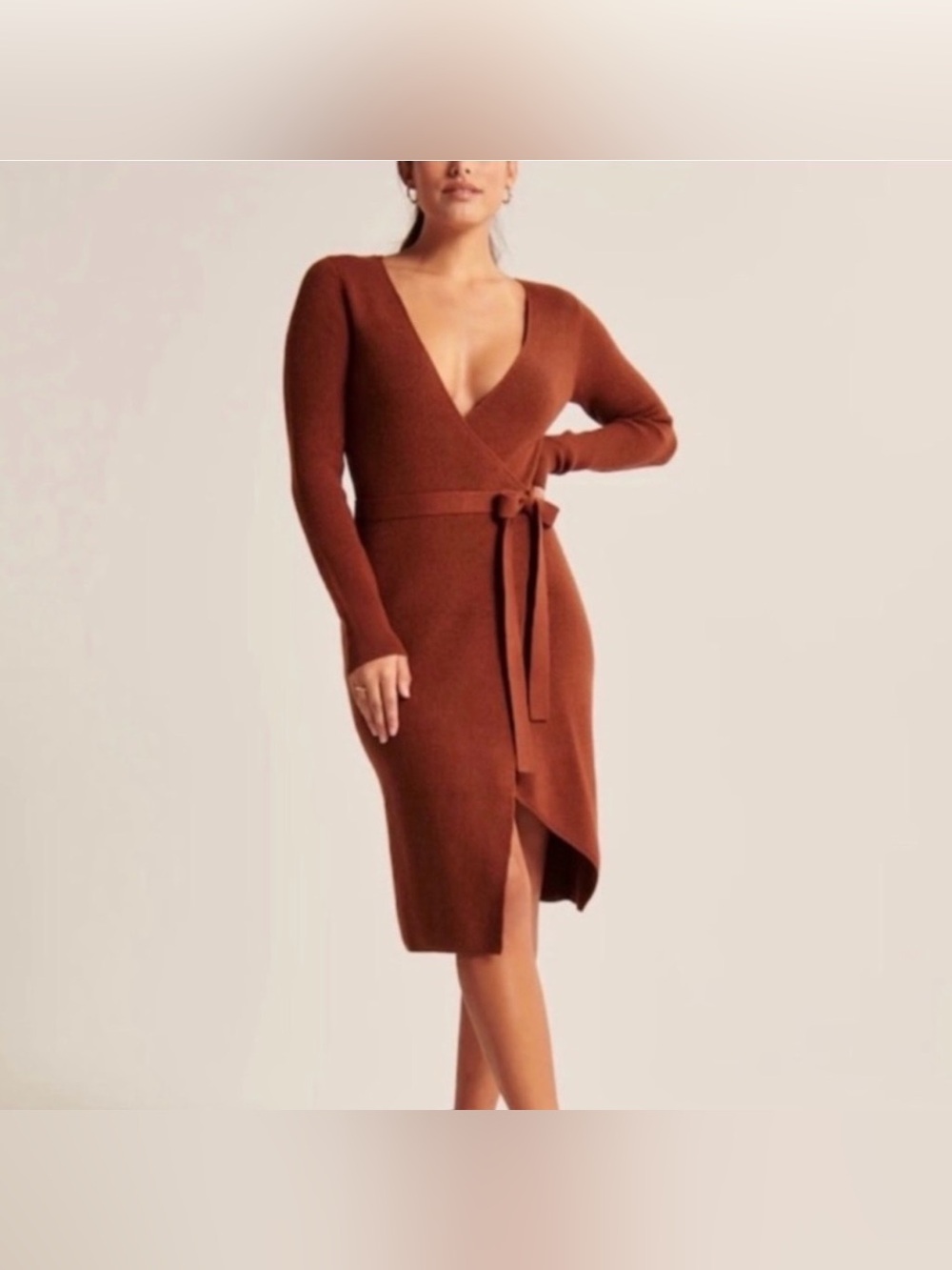 Abercrombie & Fitch cream wrap ribbed midi sweater dress, Size XS